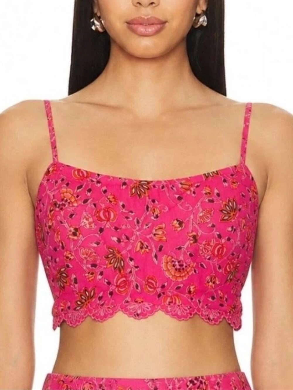 Caroline Constas Pink Floral Scalloped Embroidered Cami Crop Top Size M
